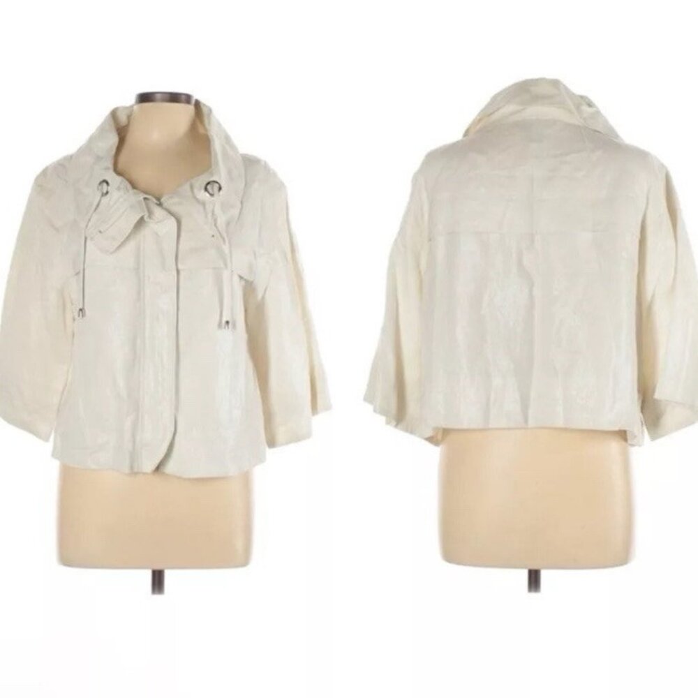 NEW Sandro Sportswear Linen Blend Jacket Lagenlook Cropped 3/4 Sleeve Zip S NWT - Picture 2 of 13